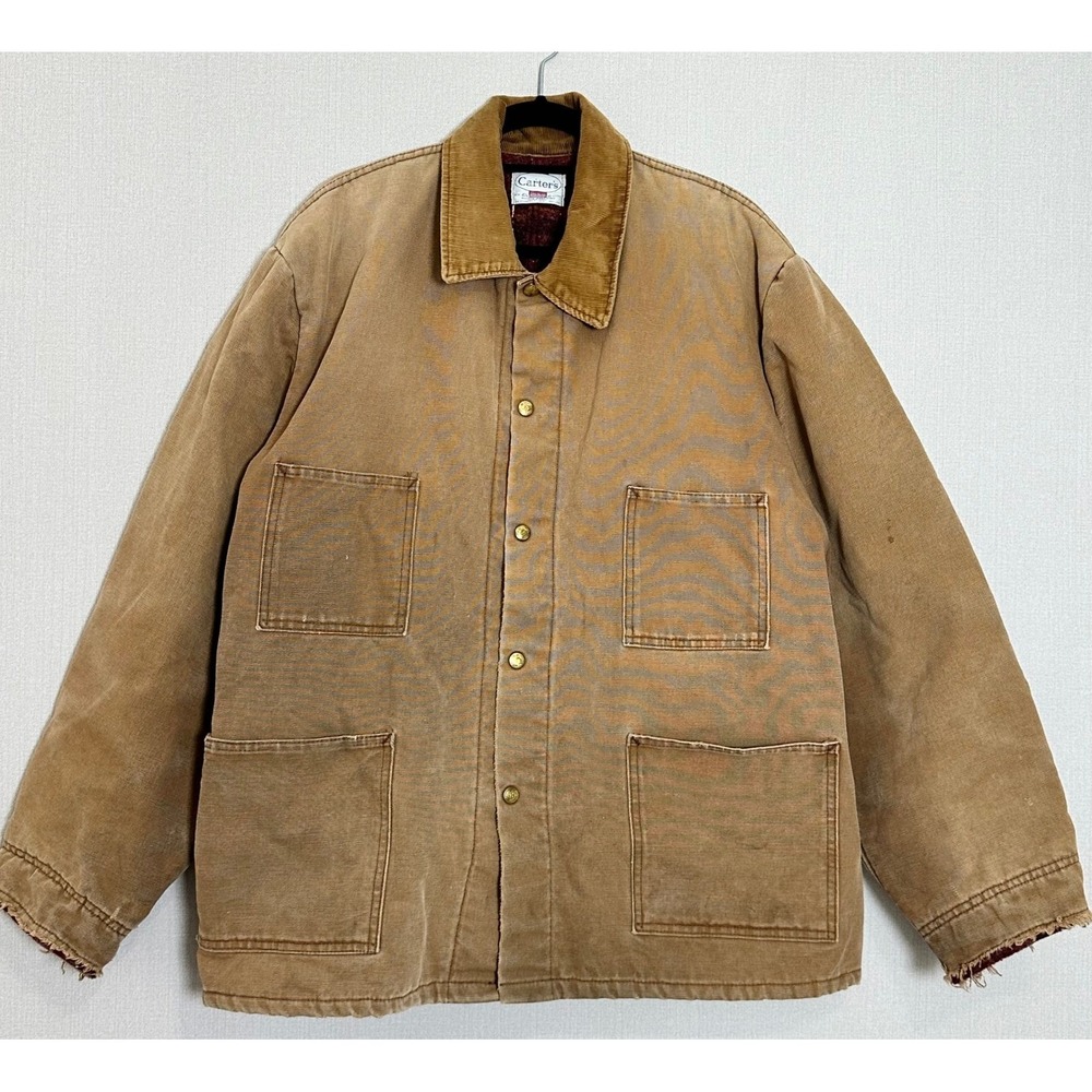 Vintage 80s Carters Canvas Chore Jacket Blanket Lined Tan Brown Size XL